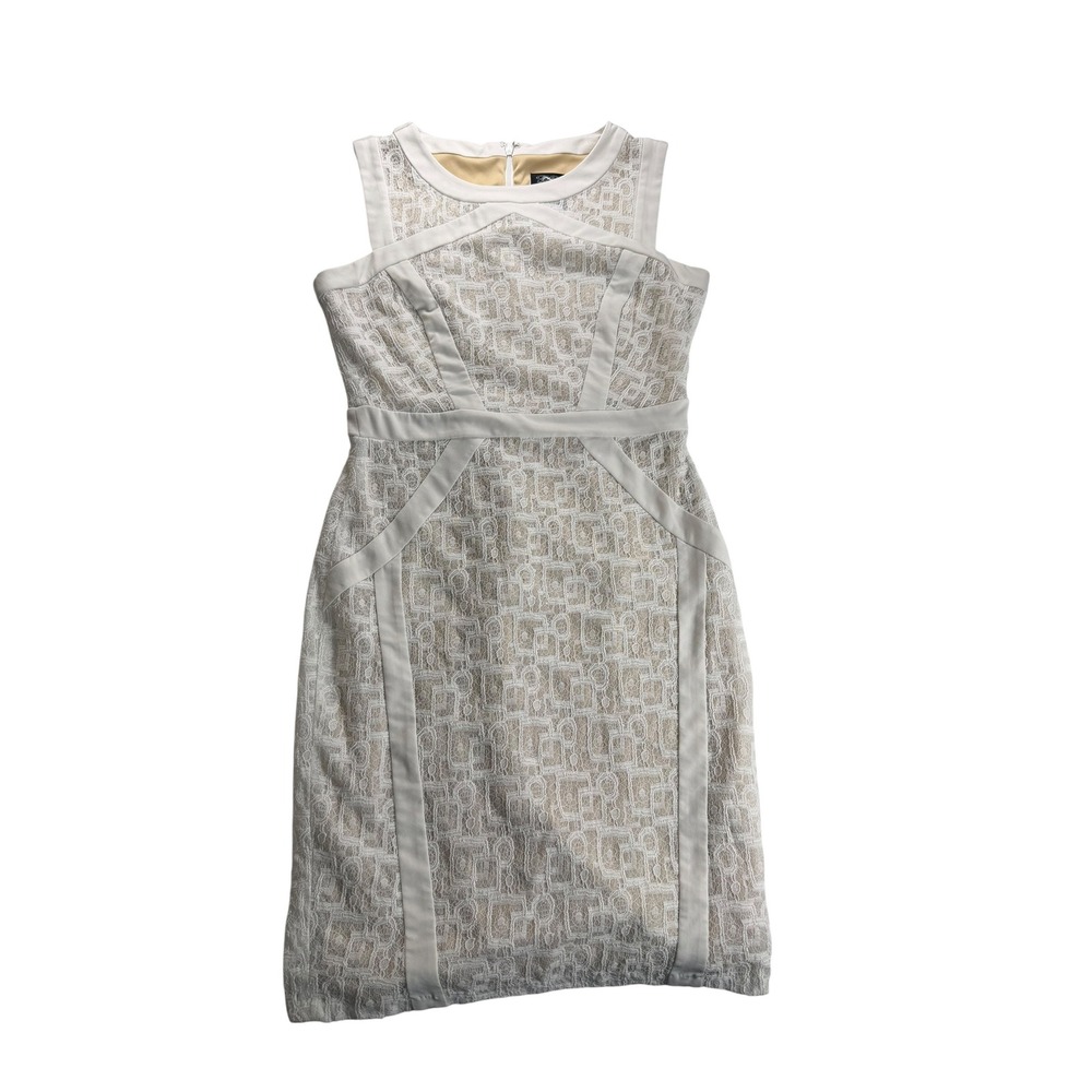 Jax Cream Geometric Lace Sleeveless Sheath Dress Tan Lining Size 6